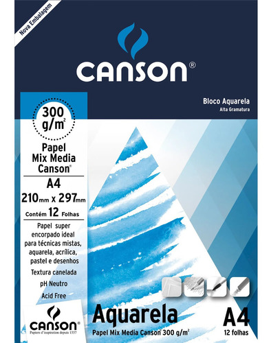 Bloco Canson Aquarela Mix Media A4 300g 12 Fls