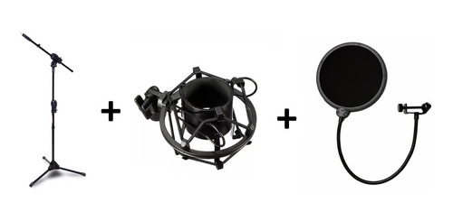 Combo Pedestal Smmax + Aranha + Pop Filter P/ Microfone