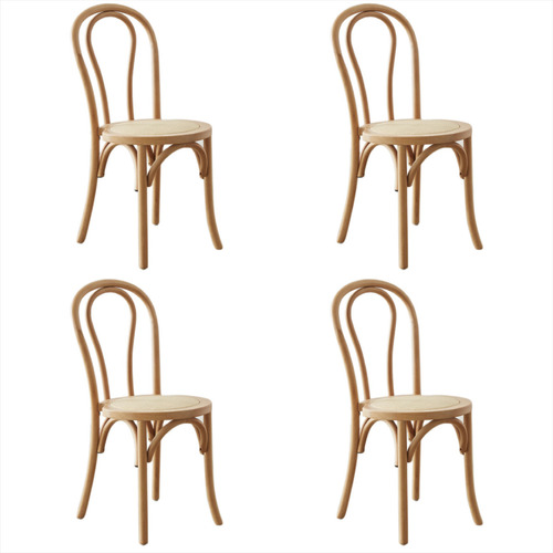 Silla De Comedor Cocina De Madera Roble Rattan Viena X 4 Un