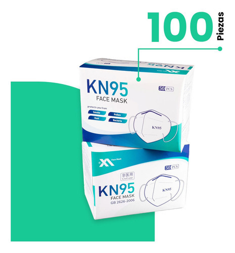 100 Cubrebocas Kn95 Con 4 Filtros De Protección Color Blanco