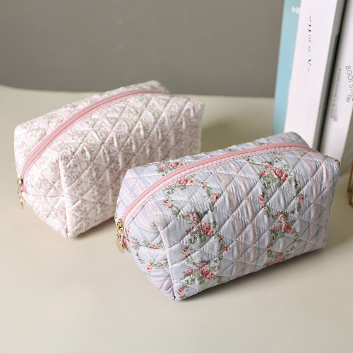 Bolsa De Cosméticos Acolchada Con Estampado Floral Para Viaj