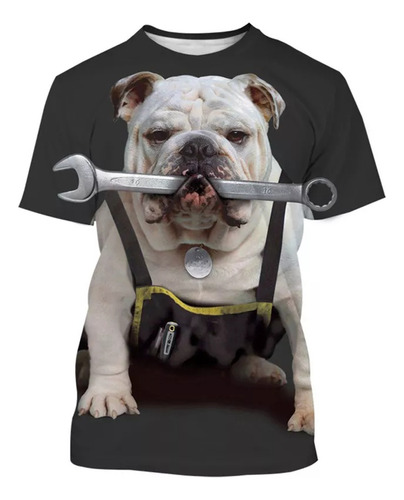 Camisetas Casuales Divertidas Con Estampado 3d De Bulldog Fr