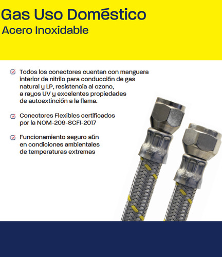 Manguera Acero Inoxidable Gas 3/8'' X 3/8'' 1 metro Coflex AG-B100 Plateado