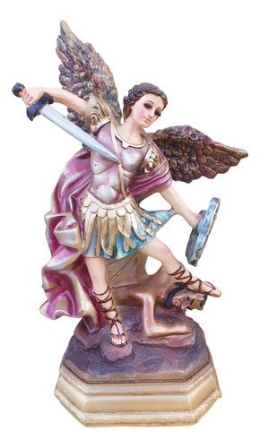 Escultura San Miguel Arcángel Figura 38cm Ojitos De Cristal Color Dorado