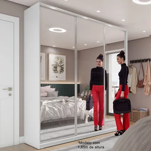 Guarda Roupa Casal 100% Mdf Bp Com 3 Portas Espelho Zermatt