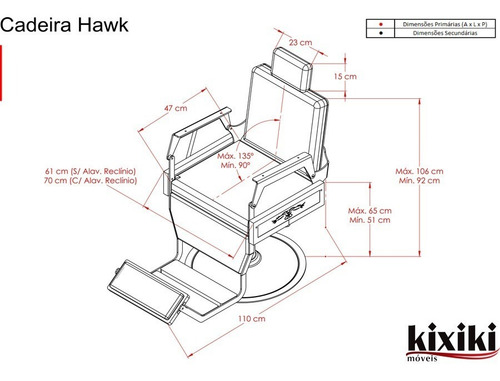 Imagem 5 de 7 de Cadeira Barbeiro Hawk S/ Capitonê Kixiki Barbearia Relinável
