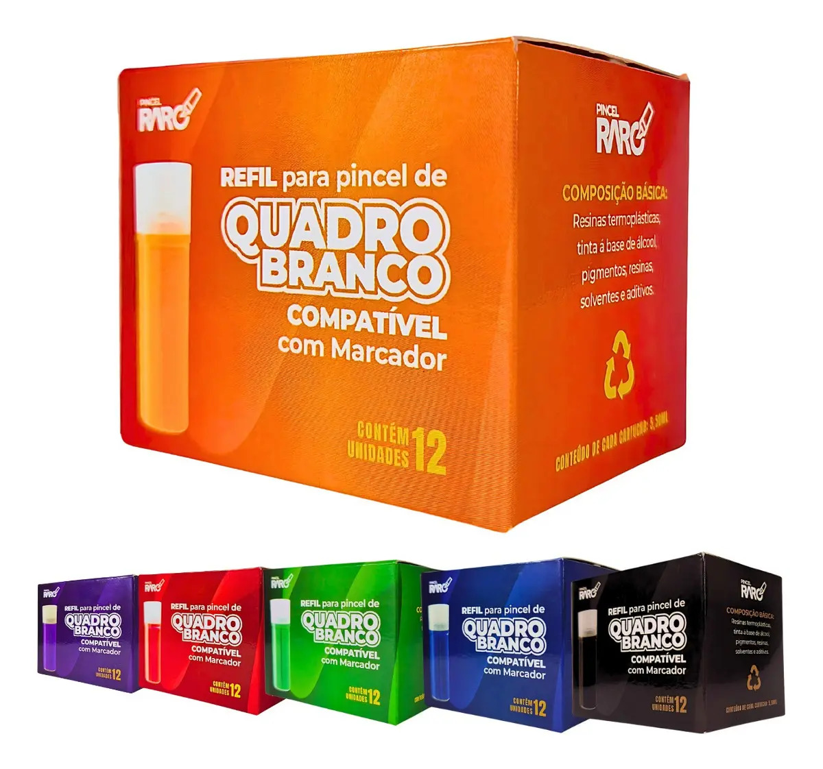 Refil Para Marcador De Quadro Branco - Cx/12 Unid + 1 Tinta Laranja Exterior Laranja