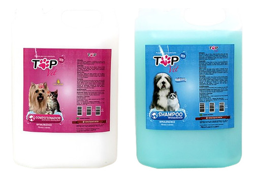 Kit Shampoo Para Cachorro Branqueador + Condicionador Hipoalergênico 5l Premium Top Vet