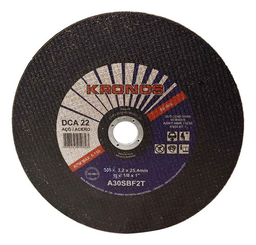 Disco De Corte 12 X 1/8 X 1 Dca22 Standart 03009 Kronos