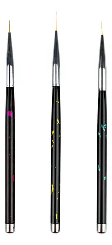 Kit 3 Pincéis Ultra Finos Nail Art Decoração De Unhas Pincel Manicure Unha Preto