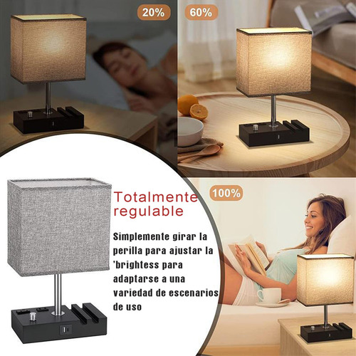 Lamparas De Mesa Lámparas De Buró Con Bulbo Led Y 2 Usb Beige Cañamo
