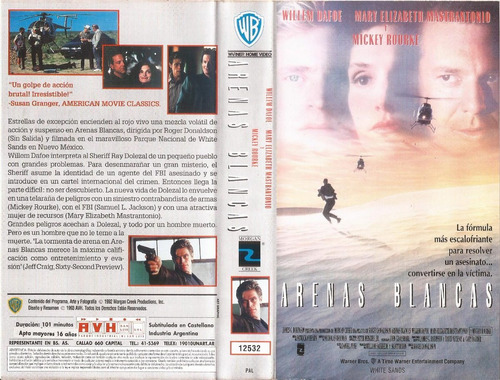 Arenas Blancas Vhs Willem Dafoe Mickey Rourke Mimi Rogers