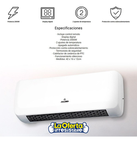 Calefactor Allied De Pared 2000w Cerámico Control Remoto Loi