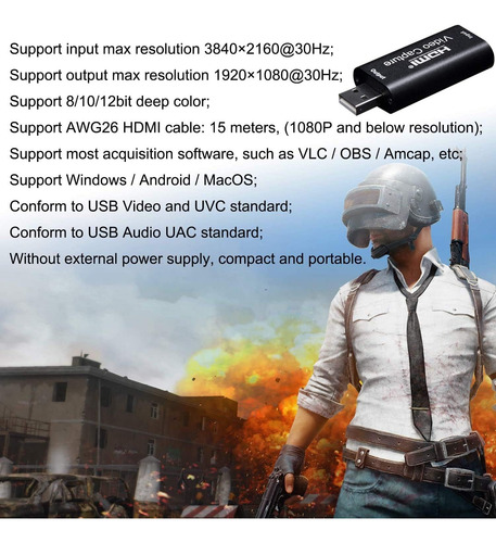 Capturadora Video Audio Hdmi Usb 1080p Hd 4k Pc Ps4 Ps5 Xbox