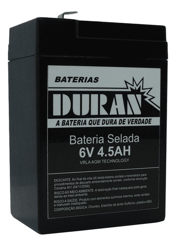 Bateria Duran 6v 4,5ah Bandeirantes Moto Carro Elétrico