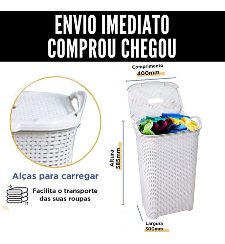 Cesto Roupa Suja Limpa Organizador Branco Multiuso 50lt