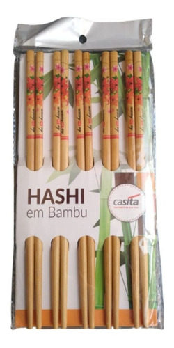 Kit Com 10 Pares De Hashi Em Bambu 24 Cm Decorado Casita