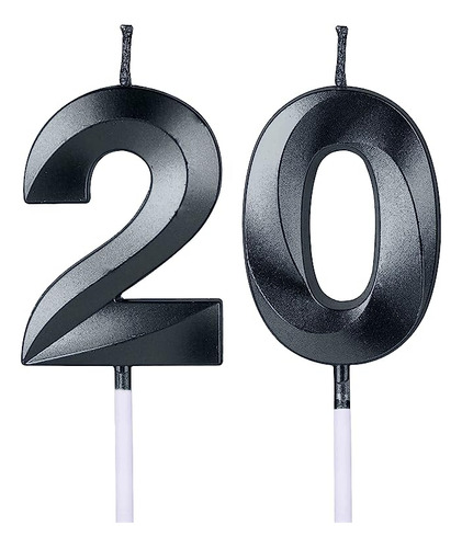Velas Negras 20 Cumpleaños Para Pasteles Numero 20 Y 2 Con P