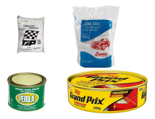 Kit Cera Grand Prix Massa Perola Algodão Estopa Tira Risco