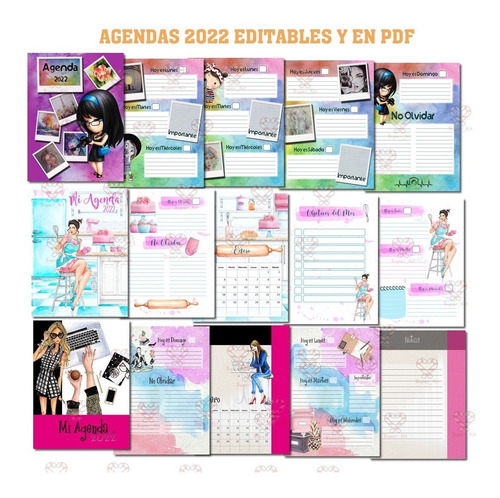 Imagen 3 de 9 de Kit Imprimible Agendas Y Planners 2022 Pack Oro + 60 Mod Sp