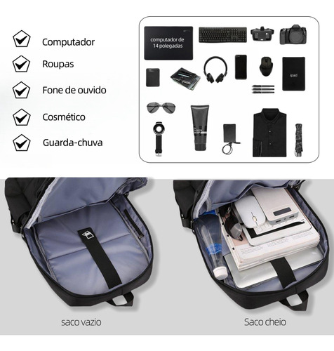 Mochila Para Notebook Masculina Vavichica Carregamento Usb Cor Preto Desenho Do Tecido Lisa