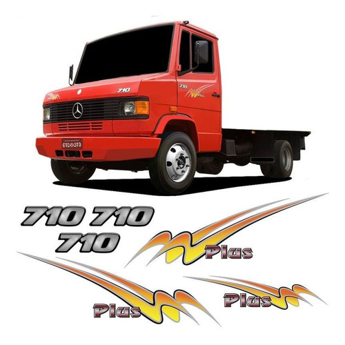 Imagem 1 de 9 de Kit Faixa Mercedes Mb 710 Plus 2004 + Emblemas Capô Lateral
