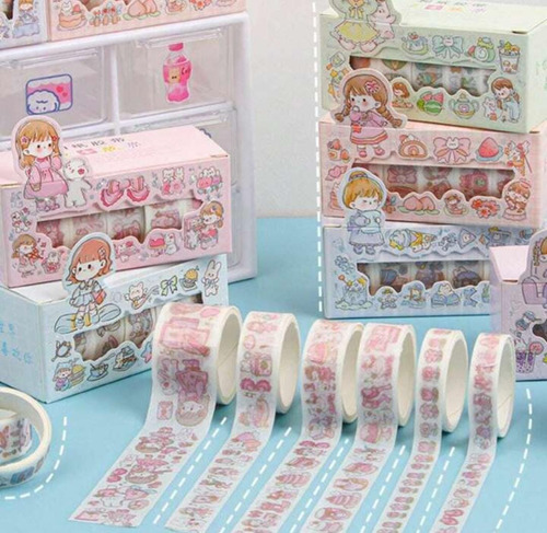 24 Washi Tape - 4 Cajas Mixto Washi Tape Kawaii Journal Variado Figuras