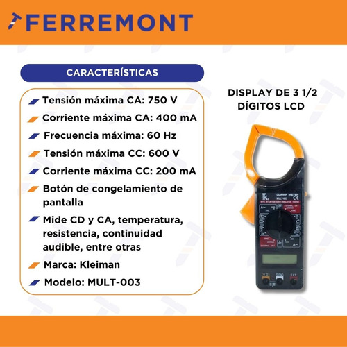 Multimetro Digital De Gancho Kleiman Mult-003