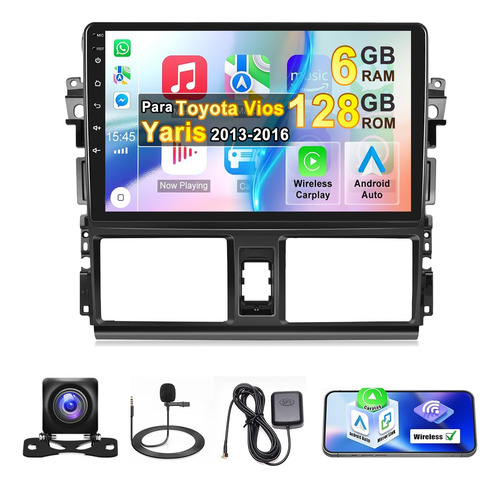 Autoestéreo De Pantalla 8+128gb Toyota Vios Yaris 2013-2016 Negro
