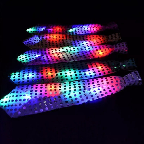 10 Corbatas Luminosas Lentejuelas Con Luces Led Cotillón