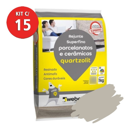 Kit C/ 15  Rejunte Porcelanato 1kg Corda Quartzolit