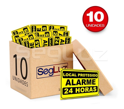 Kit Com 10 Placas De Advertência Alarme 24 Horas
