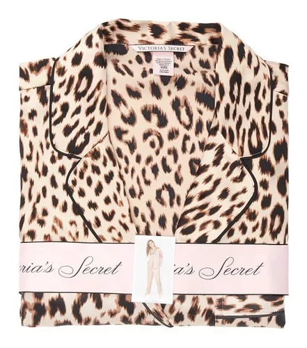 Pijama Victorias Secret De Seda Clássico Animal Print Onça