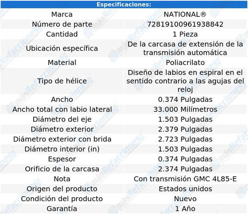 1 Retén Transmisión Avalanche 2500 03 Al 06 National