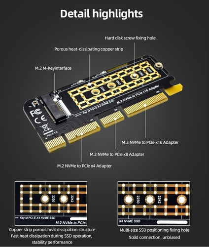 Adaptador M.2 A Pcie X4 X8 X16 Soporta Disco Ssd Nvme Mkey