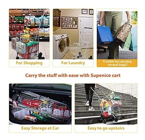  Supenice Carrito de compras de comestibles con ruedas, carrito  utilitario de lujo para escalar, fácilmente plegable con tres ruedas,  capacidad de 66 libras, cubierta de espuma extendida, carrito para :  Productos