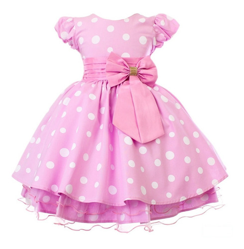 Vestido Infantil Minnie Rosa Luxo Bolinhas 1 Ao 3