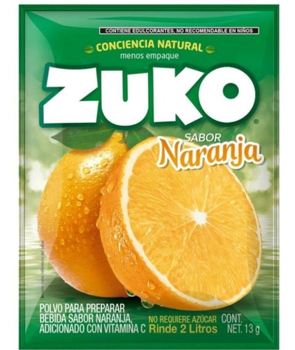 Bebida En Polvo Zuko Sabor Naranja 13 G Rinde 2l