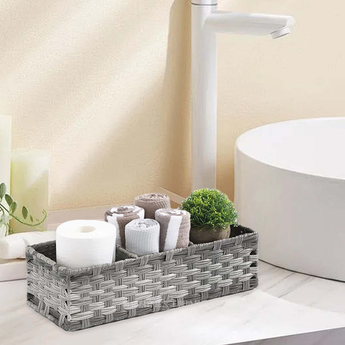 Cesta Multiusos De Mimbre De Plástico Tejida A Mano Con Divi