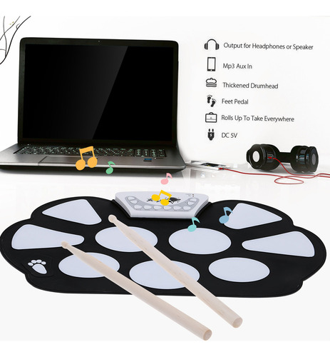 Kit Electrónico Roll Up Drum Pad Drum Silicon Con