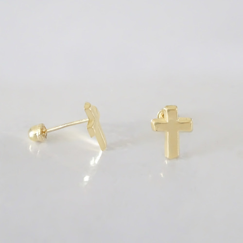 Amor Eterno - Broqueles Par Cruz / Aretes / Oro 10k