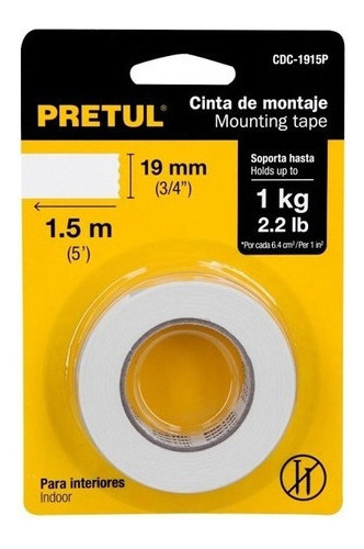 Cinta Doble Faz 19 Mm X 1.5 Metros - Pretul