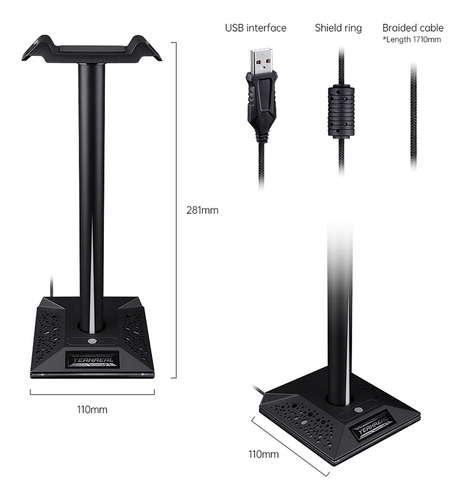 Imagen 4 de 6 de Puertos Rva Gaming Headset Stand Con 3.5mm 2 Usb Eb01