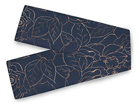 Mantel Floral Peonía Azul Marino Y Oro Rosa 13 X 70