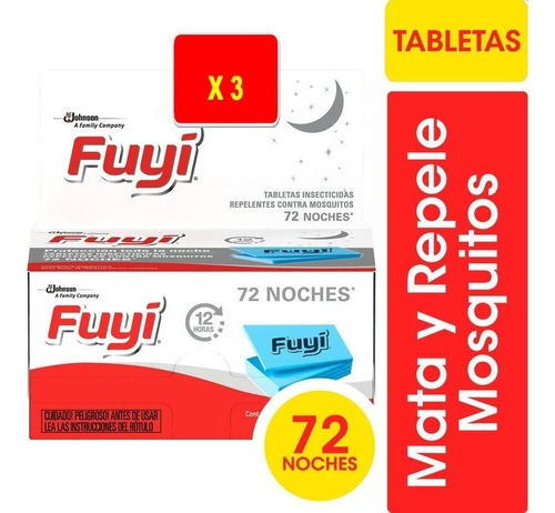 Fuyi Tabletas 72 Noches Mata Y Repele Mosquitos X 3 Cajas 