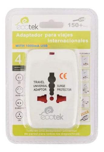 Imagen 3 de 3 de Enchufe Universal De Viaje, Adaptador De Corriente Ecotek