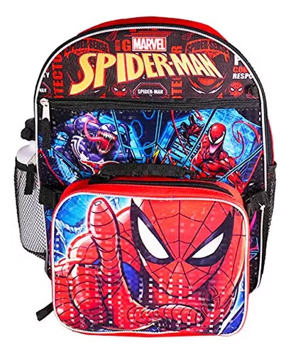 Juego de mochila de Spiderman para niños, paquete de 5 piezas con bolsa  escolar de Marvel de lujo de 16 pulgadas, lonchera, botella de agua