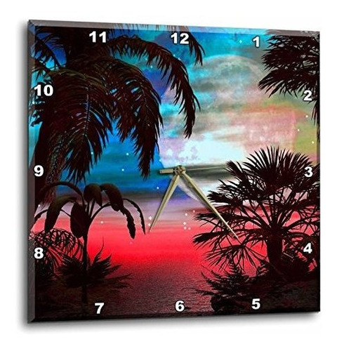 3drose Dpp ******* Reloj De Pared Con Puesta De Sol Hawaiana