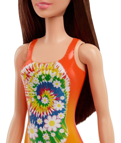 Maiô laranja com flores da boneca Barbie