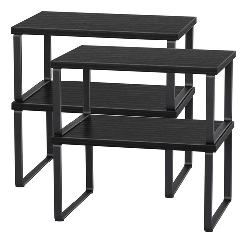 Juego De 4 Estantes Apilables De Madera Para Encimera Negra